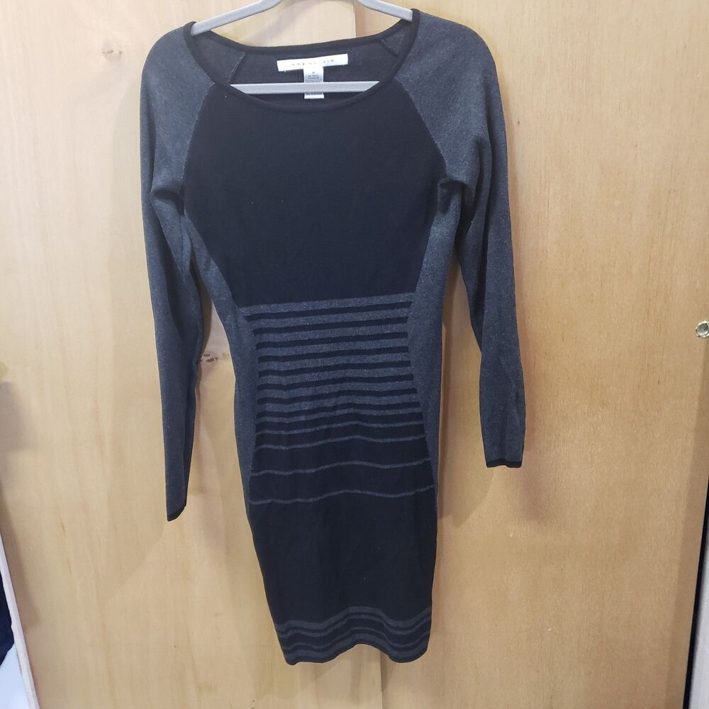 Max Studio Grey Black Striped Long Sleeve Sweater Dress Size M